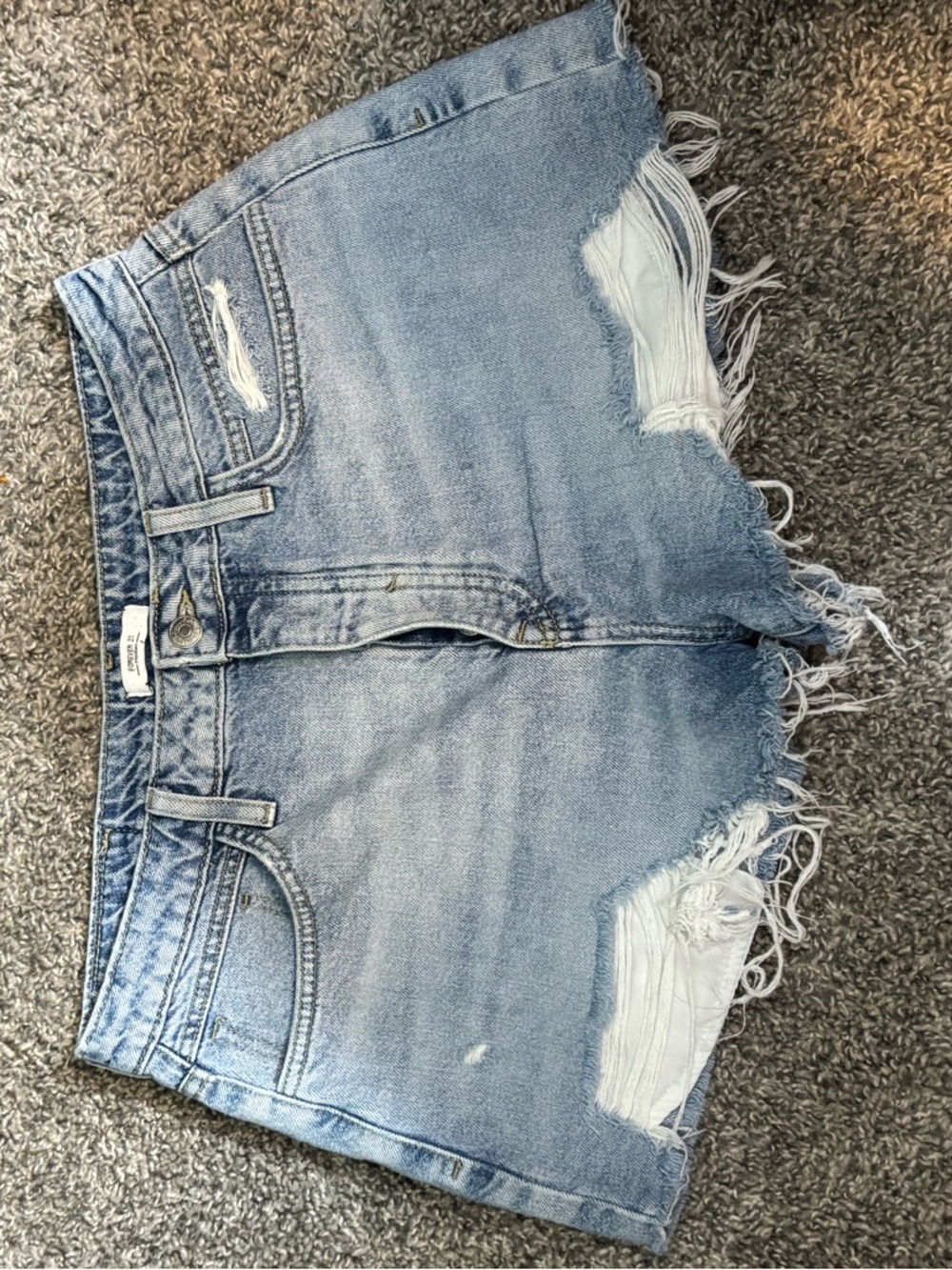 Forever 21 Light Wash Distressed Denim Cutoff Shorts